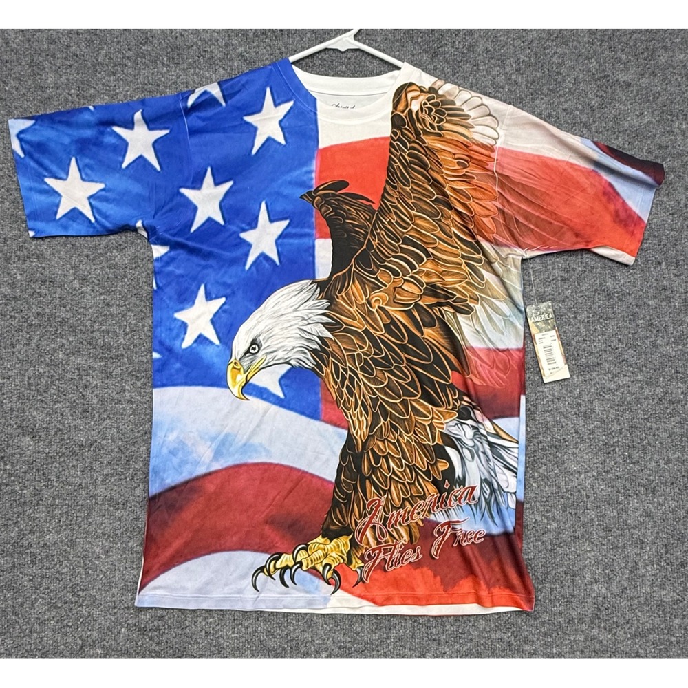 Spirit of America Mens Eagle Flag All Over Print T-Shirt Medium 1776 6875BE